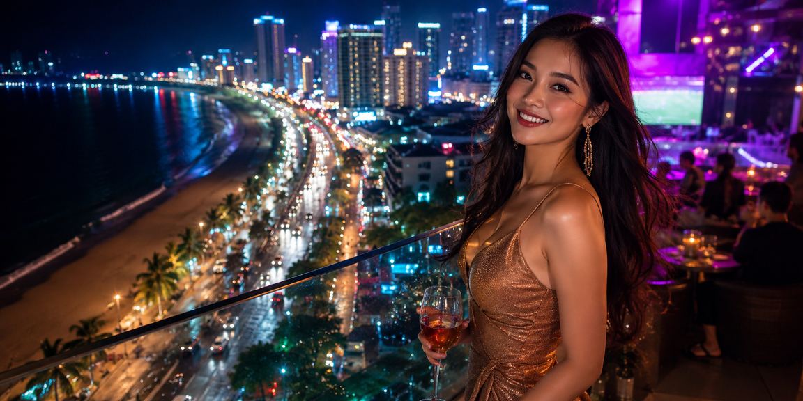 Khung cảnh casino hiện đại tại Nha Trang với đèn neon nổi bật